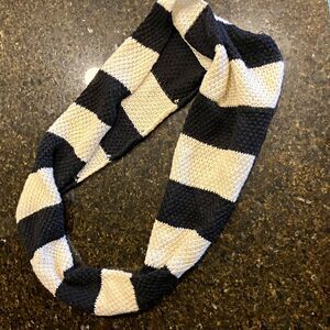 BP. Women's Black & Ivory Striped Acrylic Knit Infinity Scarf
